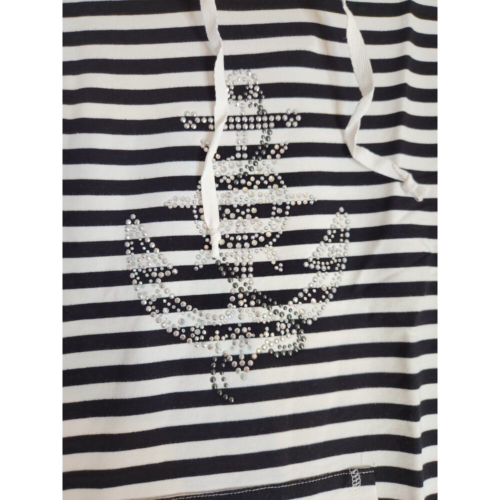 Quacker Factory Nautical Tunic Top Womens XL Black White Sequins Anchor Beach - Picture 2 of 9